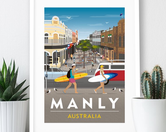 Manly Corso Australia Vintage Travel Poster Print