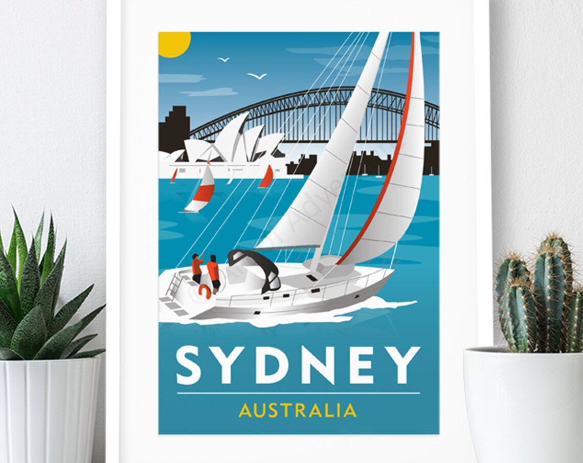 Sydney Sailing Australia Vintage Travel Poster