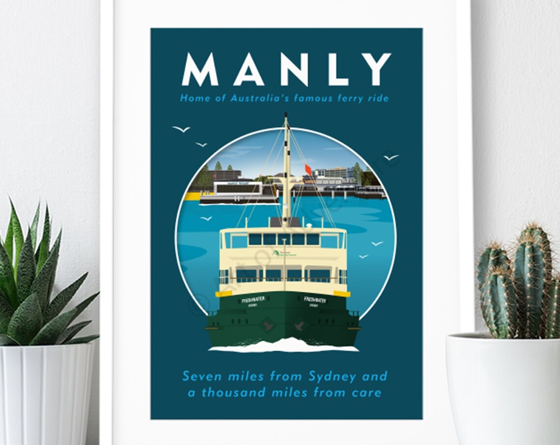 Manly Ferry Australia Sydney Harbour Classic Ferry Ride Vintage Poster