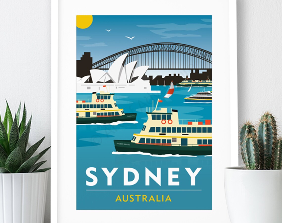 Sydney Ferries Australia, Vintage Travel Poster