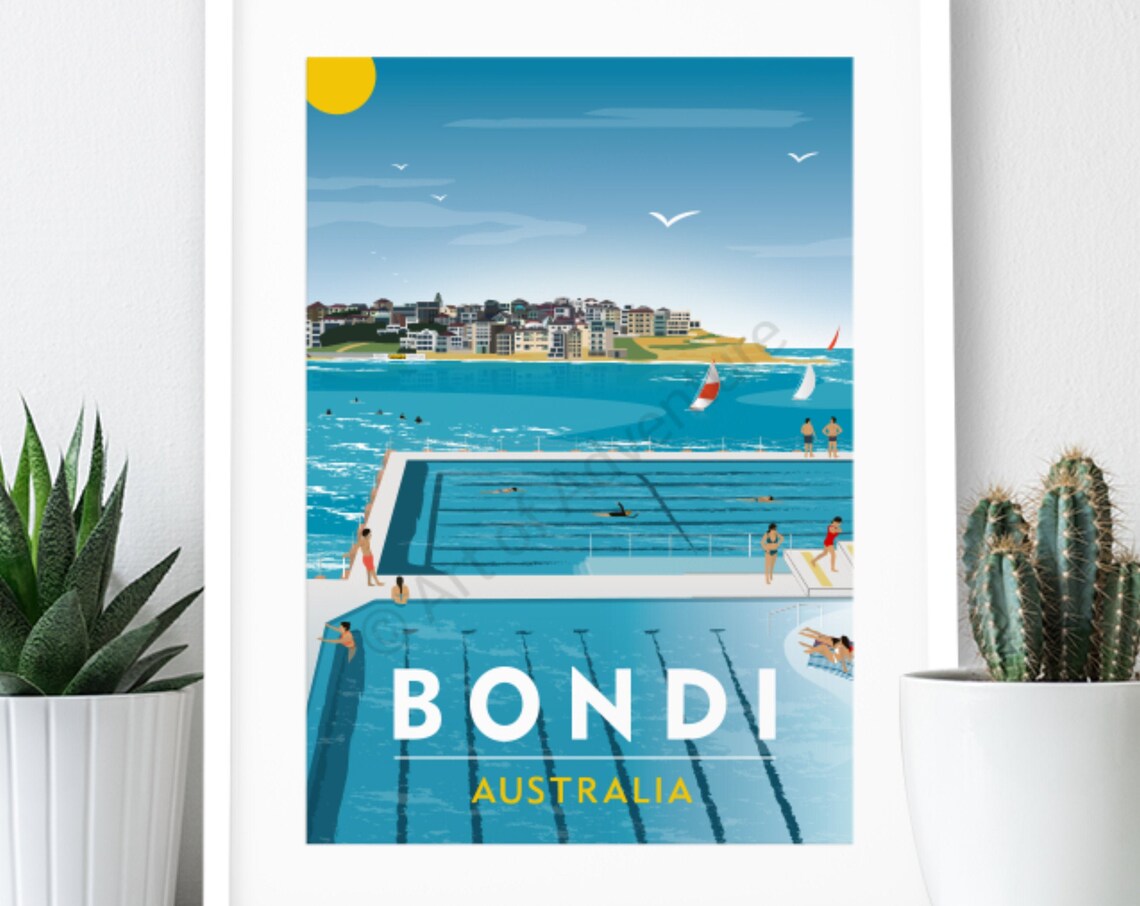 Bondi Icebergs Australia Vintage Travel Poster