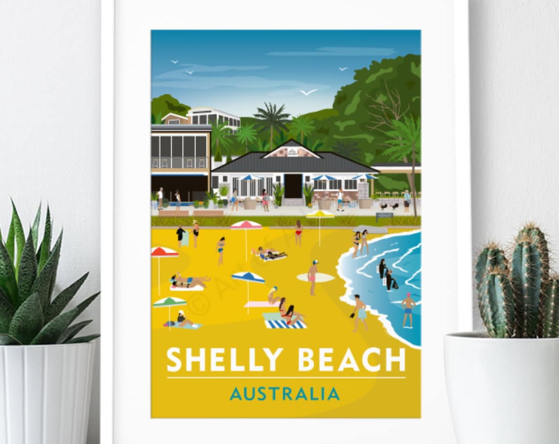 Shelly Beach, Australia Vintage Travel Poster