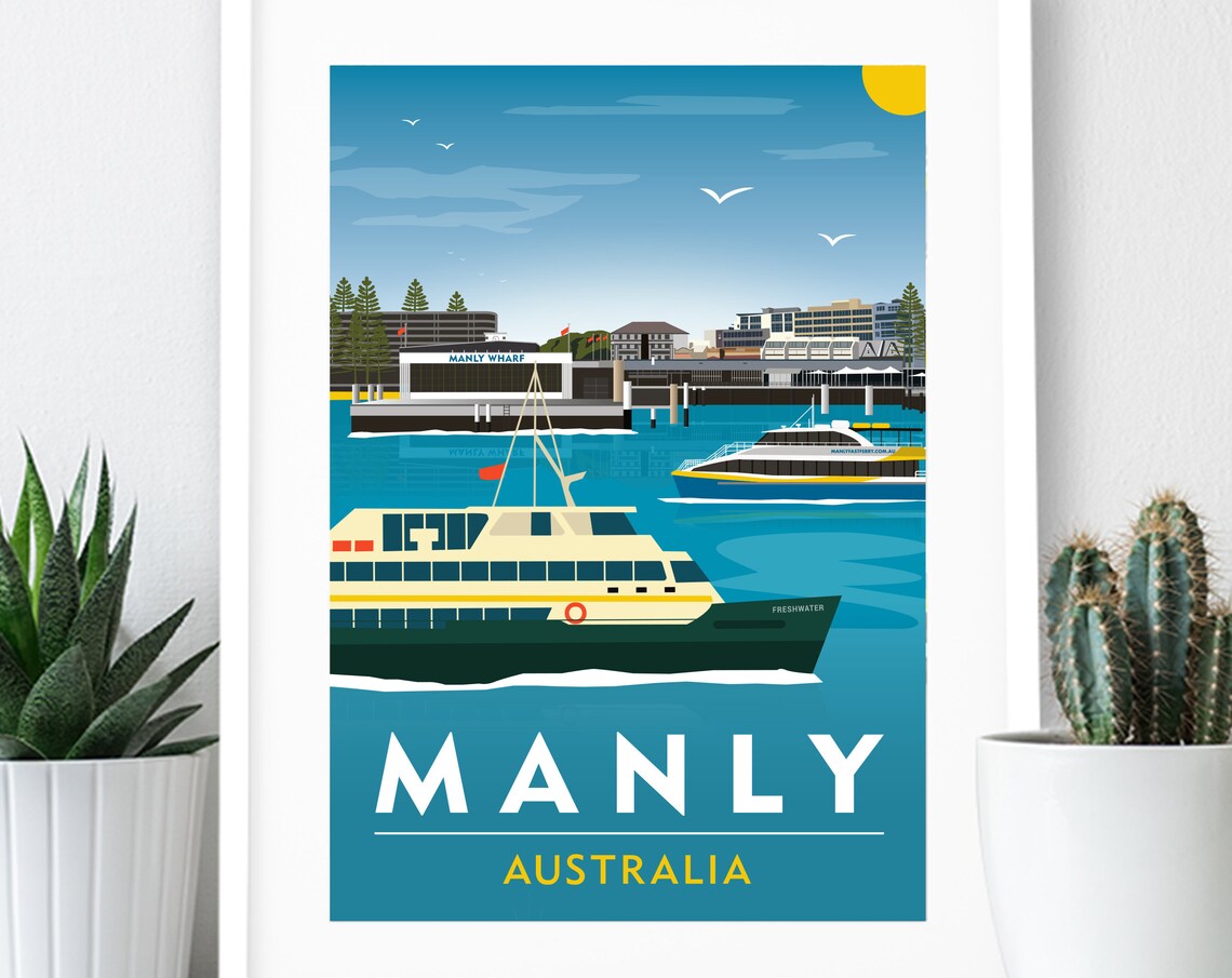Manly Wharf Australia Vintage Travel Poster Art Print