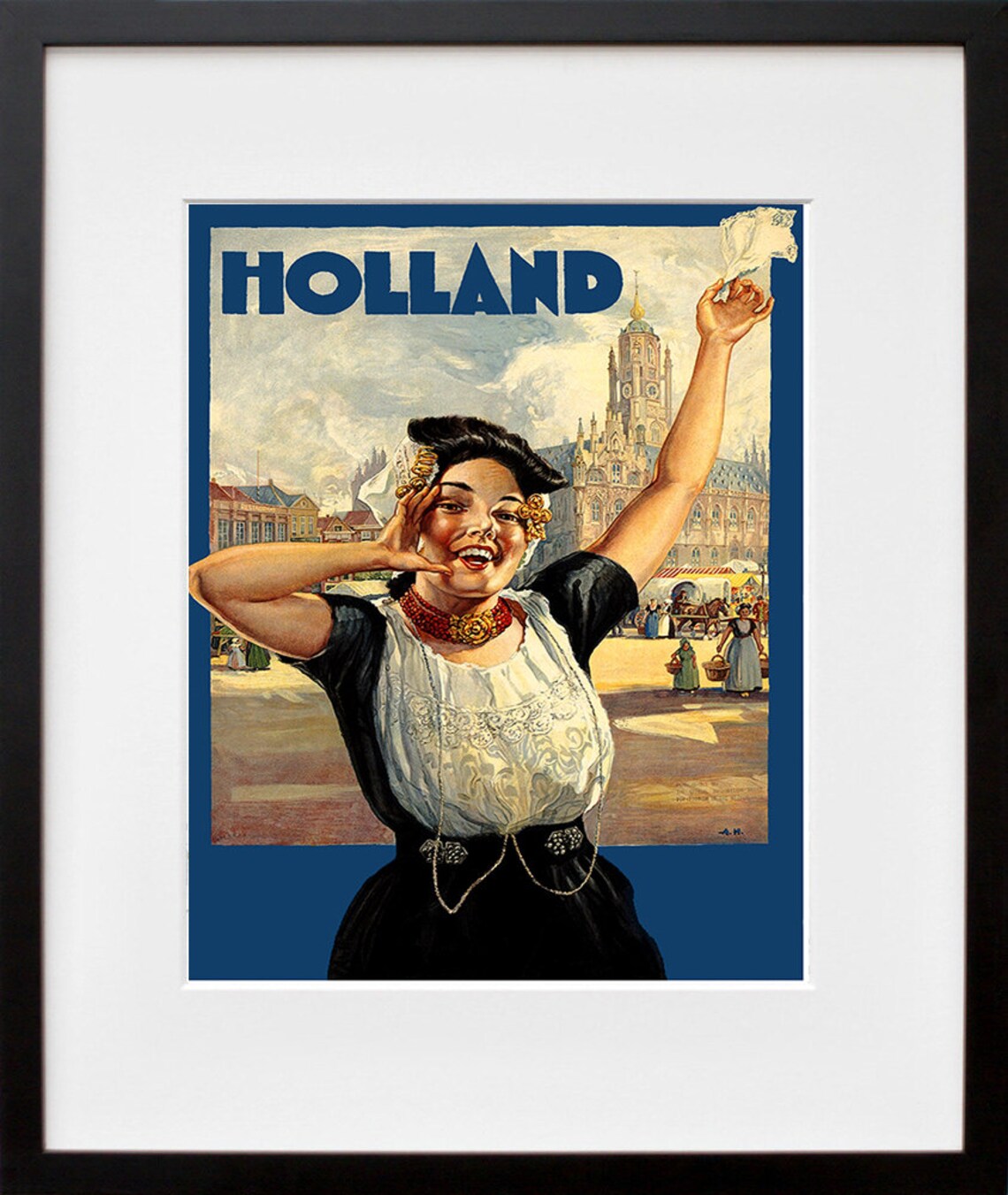 Holland Vintage Laughing Dutch Woman Traditional Dress Art Poster - Image 2