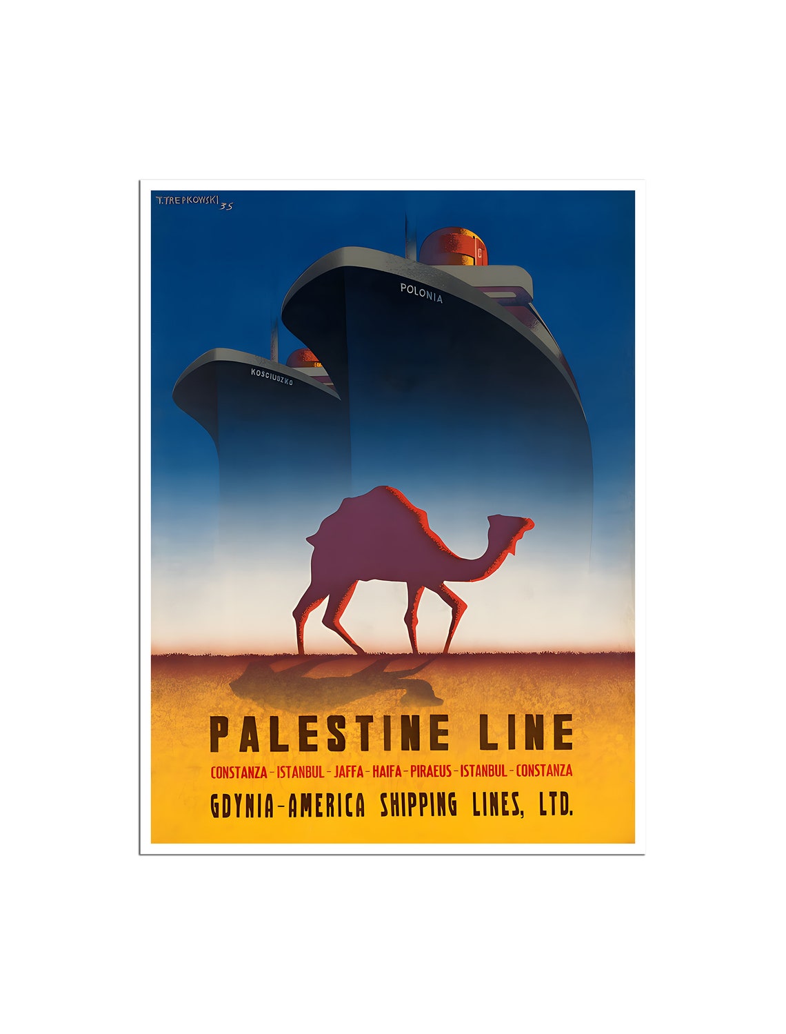 Palestine Line Gdynia America Shipping Camel Vintage Ship Poster
