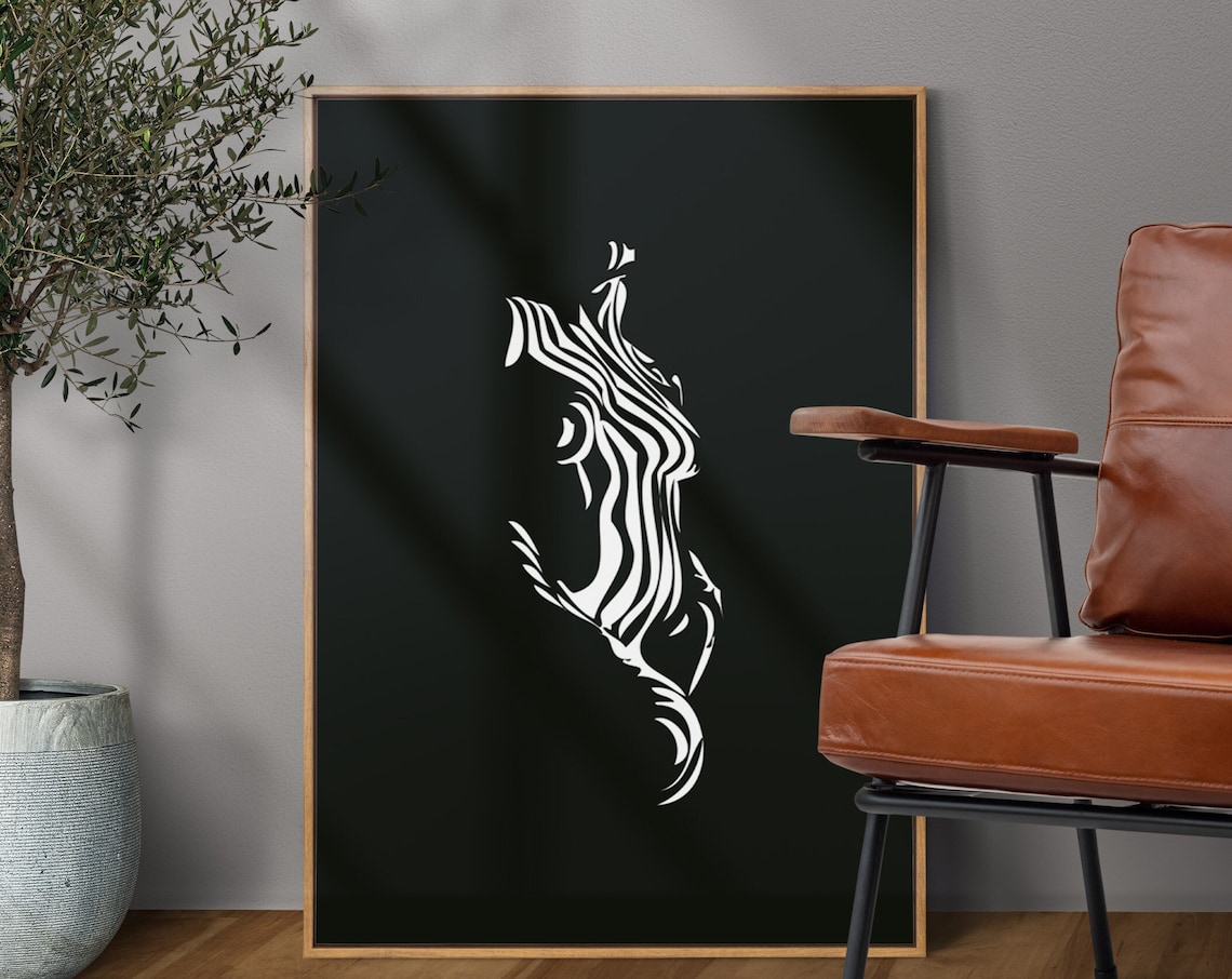 Elegant Black and White Woman Line Art Flowing Hair Portrait Poster