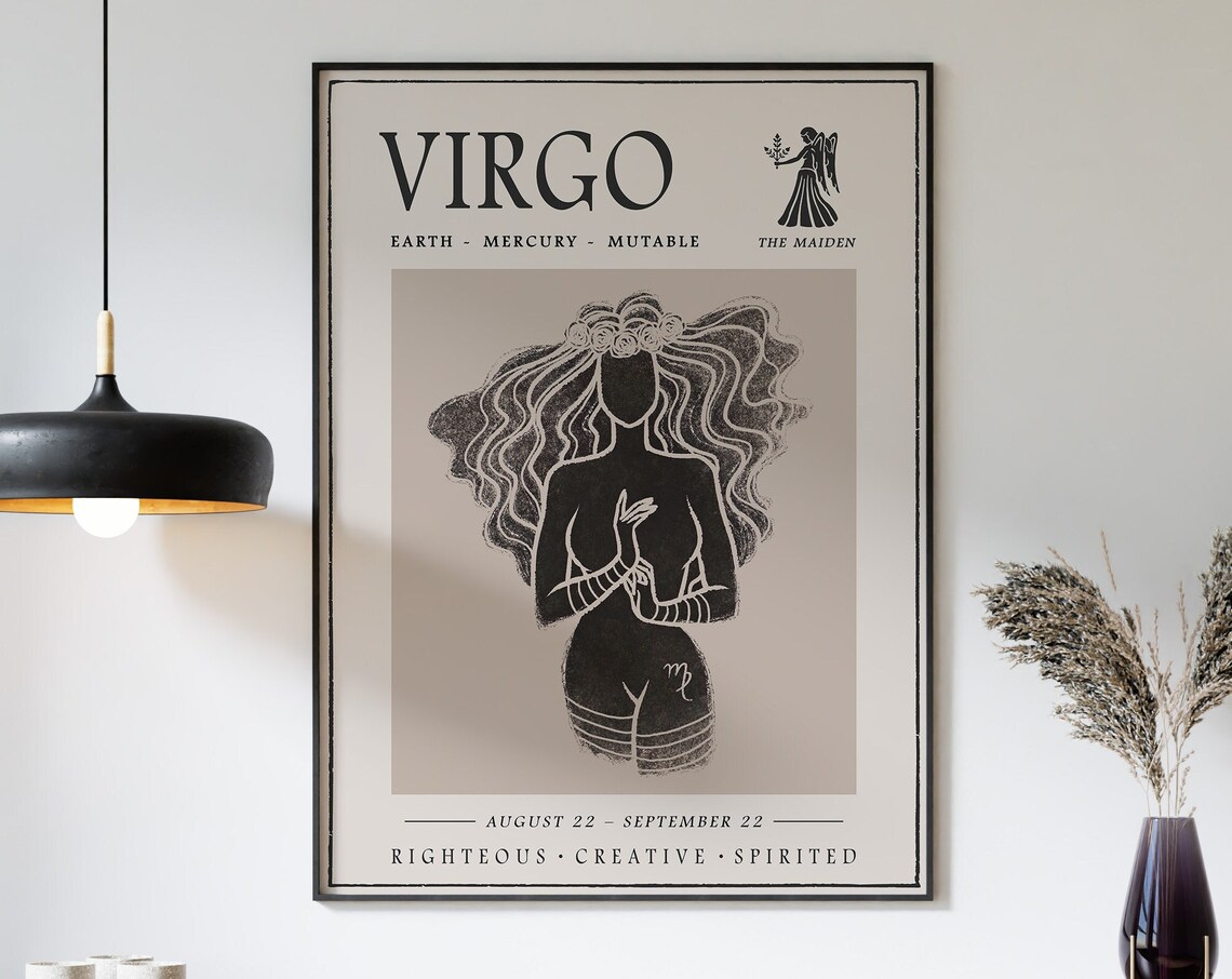 Vintage Virgo Zodiac Sign Earth Mutable Maiden Star Art Poster - Image 3