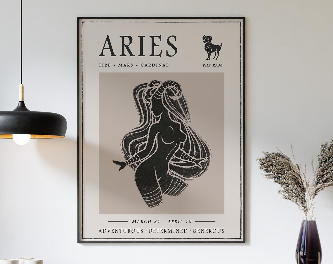 Aries Star Sign Print, Boho Zodiac Astrology Poster - Image 3