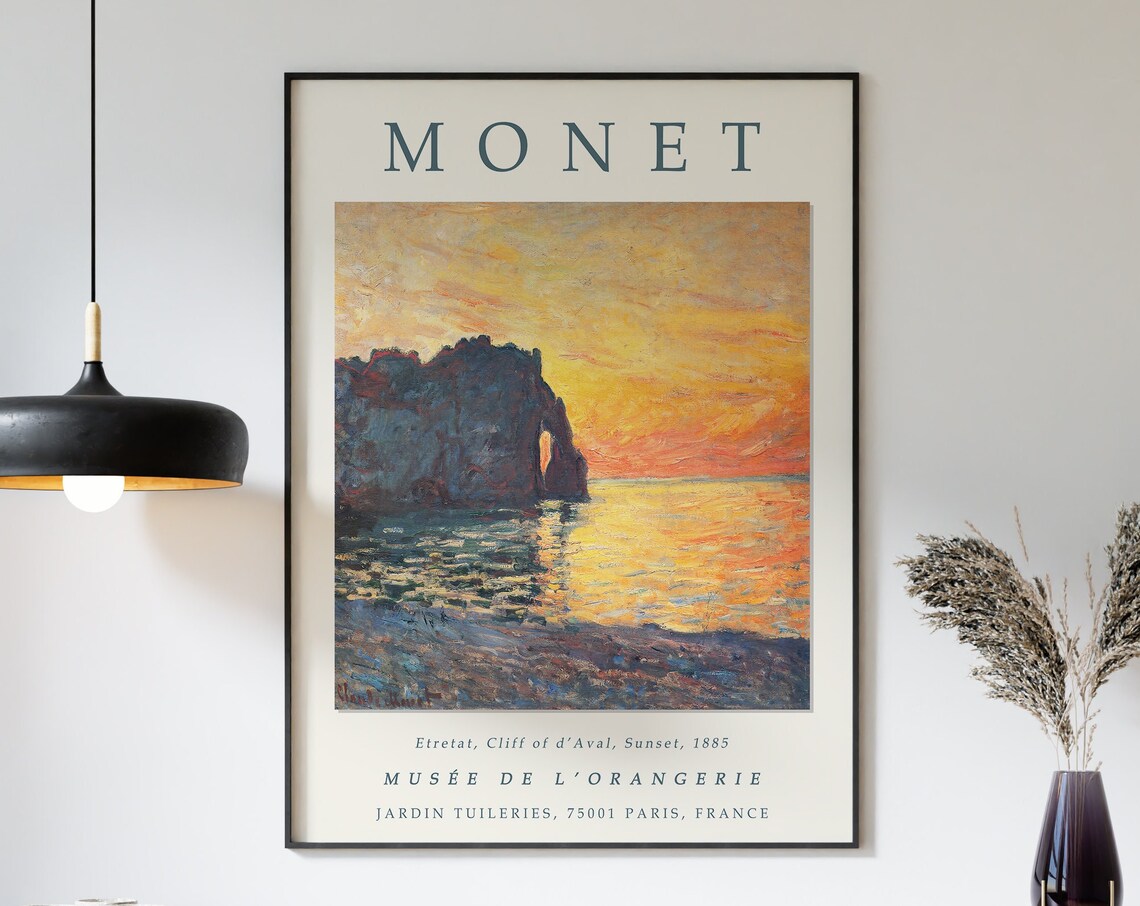 Claude Monet Etretat Print Cliff of d Aval Sunset 1885 Museum Art - Image 3