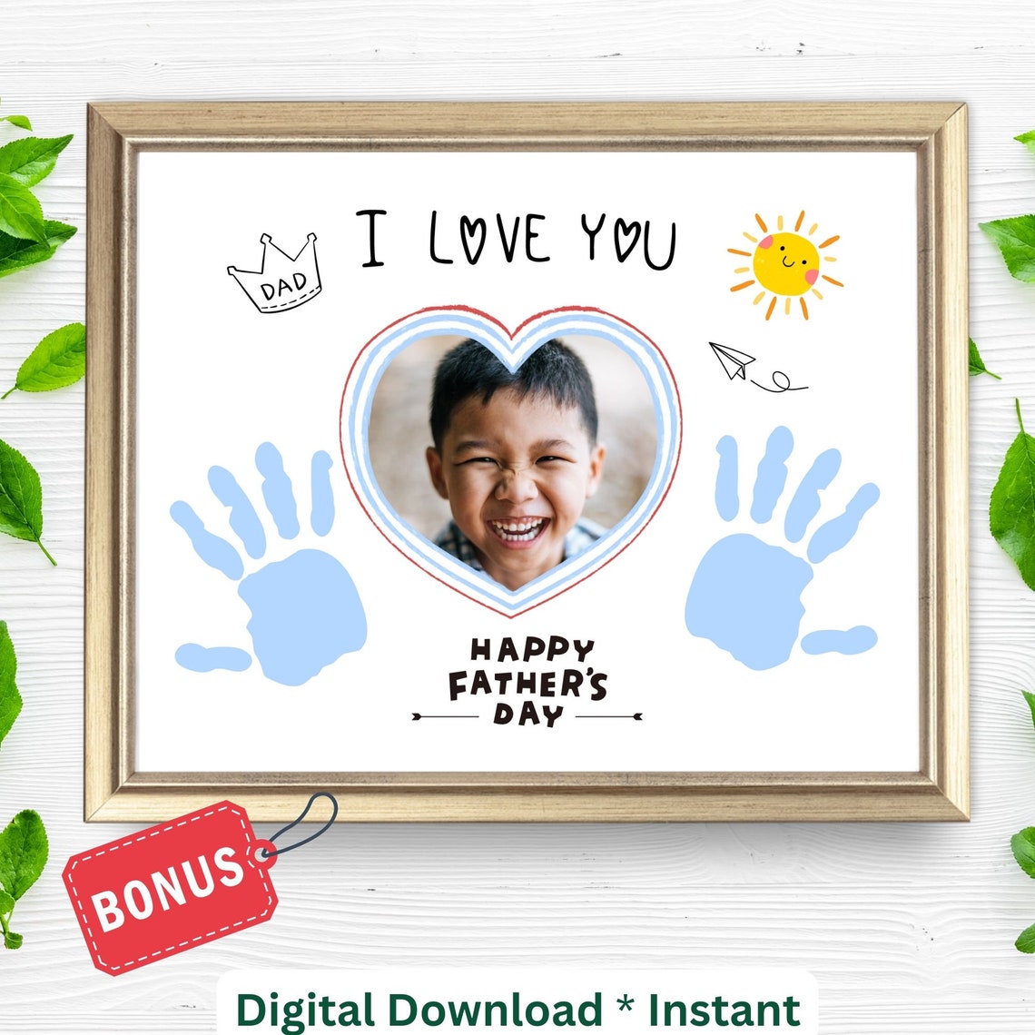 Happy Fathers Day I Love You Heart Photo Frame Keepsake Poster