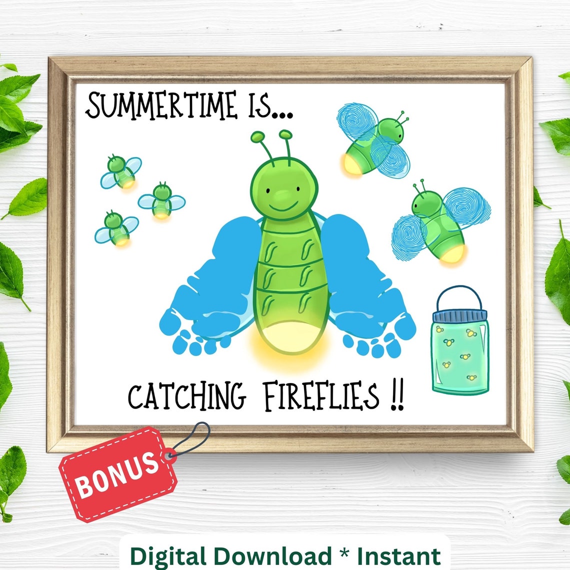Summertime Is Catching Fireflies Footprint Craft Keepsake Poster