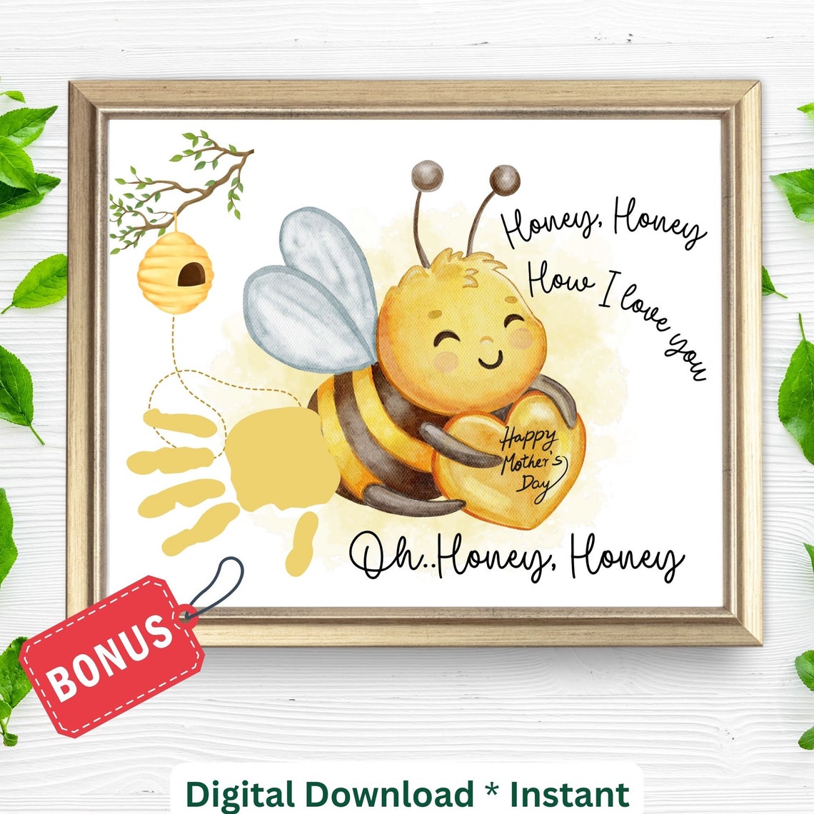 Honey Honey Bee Handprint Craft Happy Mother's Day Keepsake Gift Print