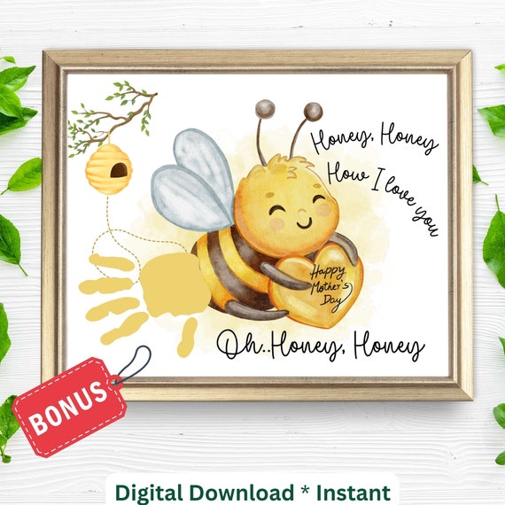 Mothers Day Handprint Craft Diy Bee Handprint Preschool Daycare Activity Toddler Footprint Art Mom Grandma Nanny Teacher Resources
