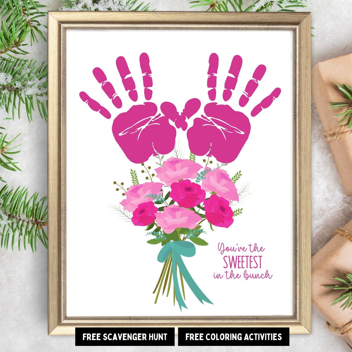 Sweetest in the Bunch Handprint Bouquet Valentine Craft Art Print