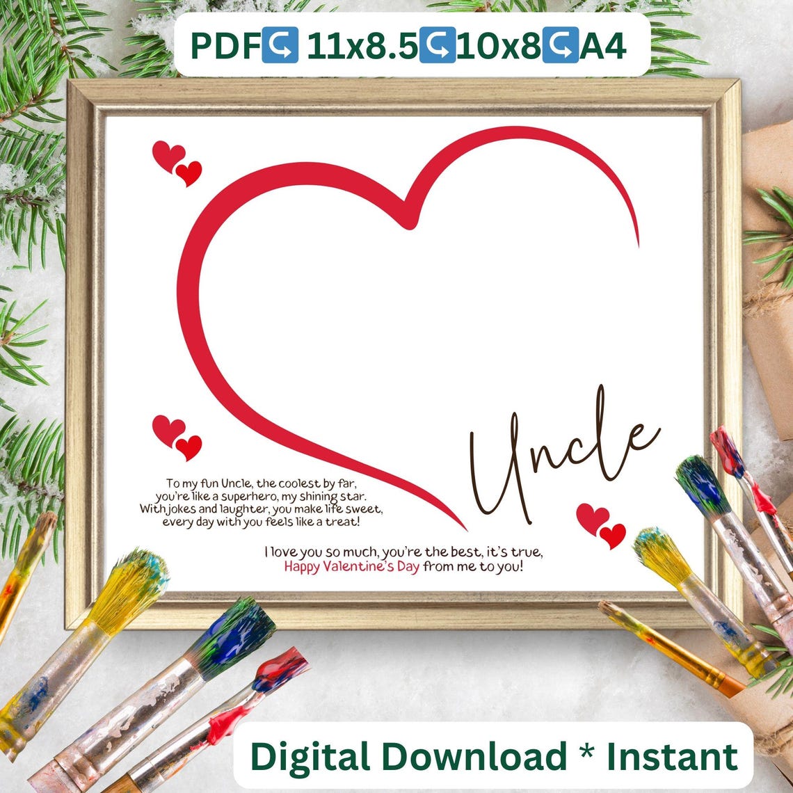 Fun Uncle Valentine Heart Handprint Poem Craft Keepsake Gift Poster - Image 2
