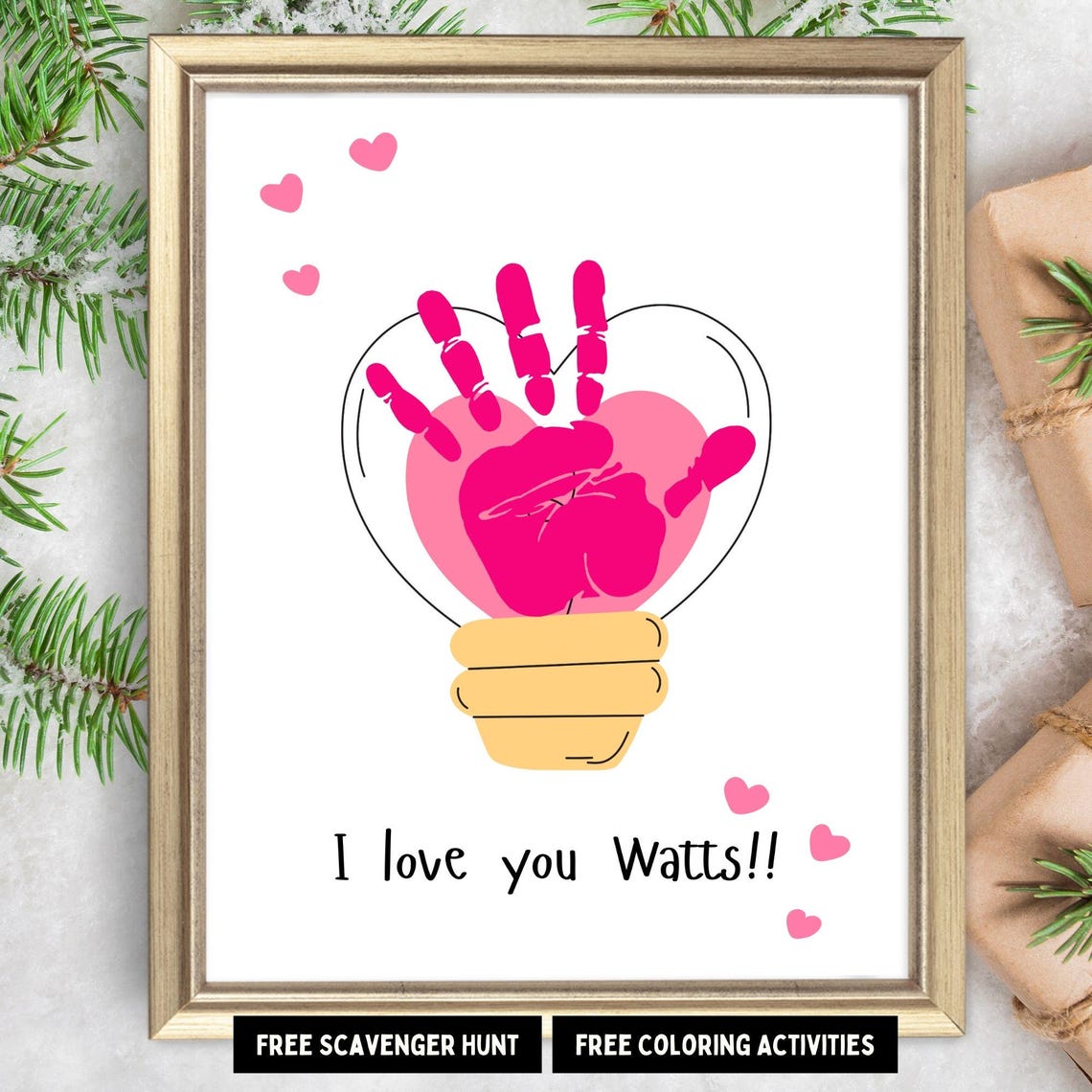 I Love You Watts Lightbulb Handprint Craft Valentine Keepsake Poster