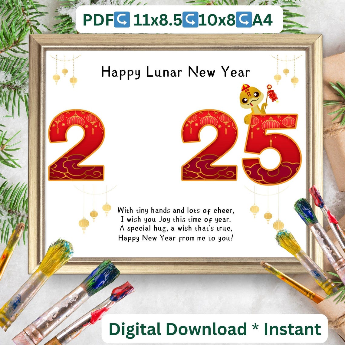 Happy Lunar New Year 2025 Lantern Handprint Poem Craft Keepsake Poster - Image 2