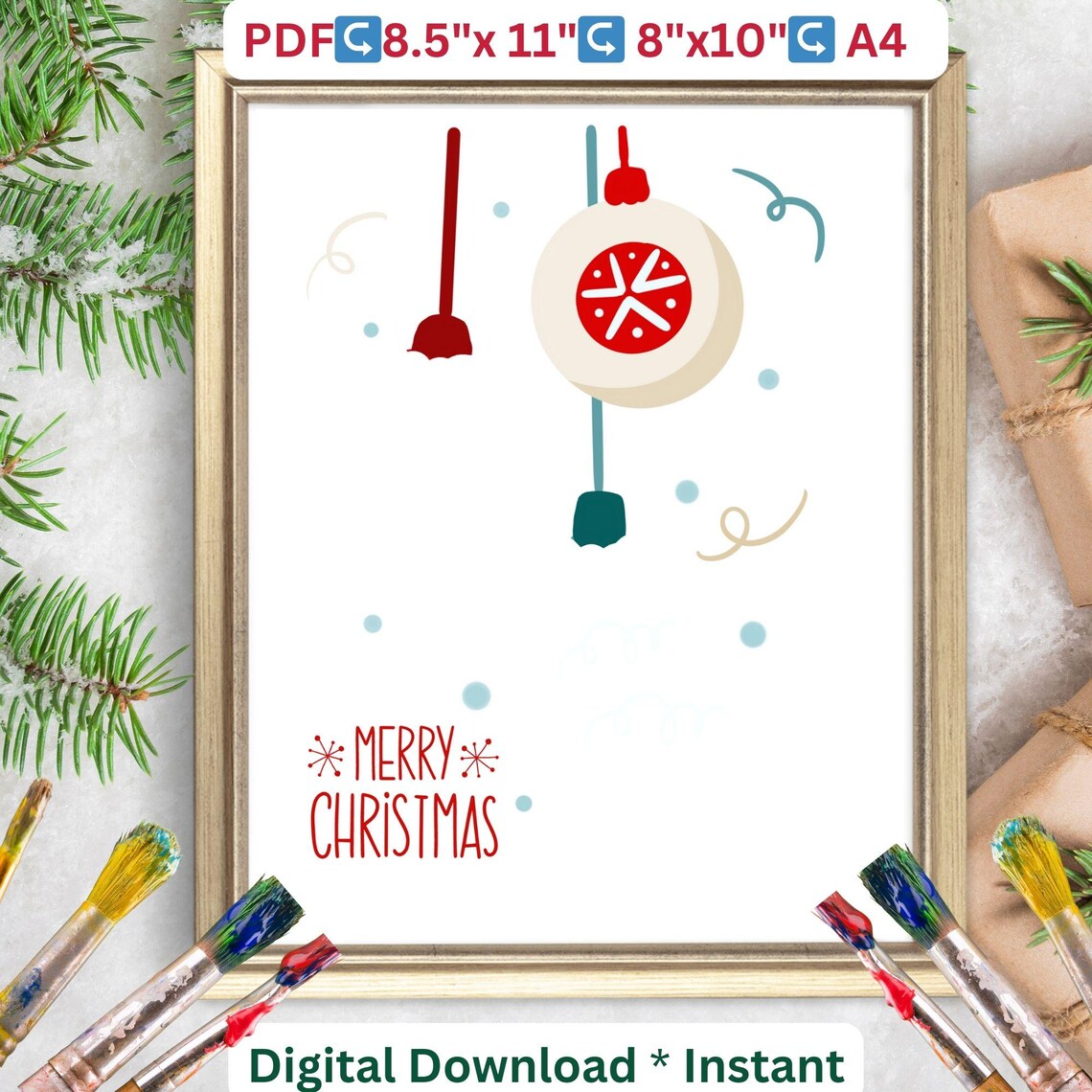 Christmas Handprint Art Craft Holiday Ornament Print - Image 2