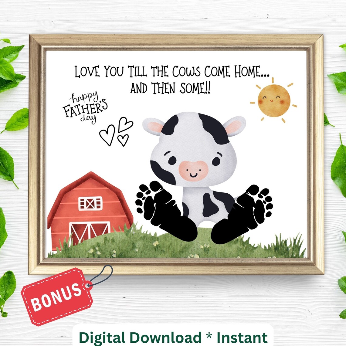 Father's Day Cow Handprint Sign For Dad Art Print