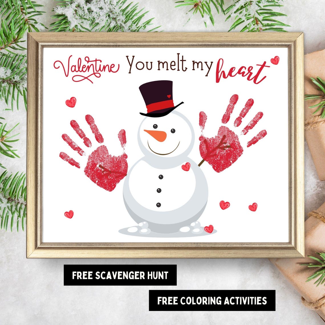 Valentine You Melt My Heart Snowman Handprint Craft Keepsake Poster