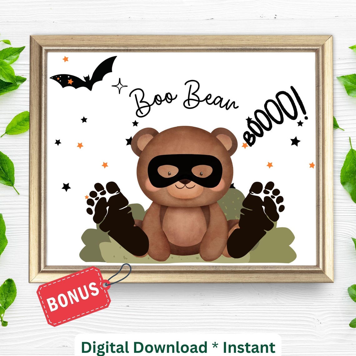 Boo Bean Bear Halloween Footprint Art Cute Kids Craft Printable Poster