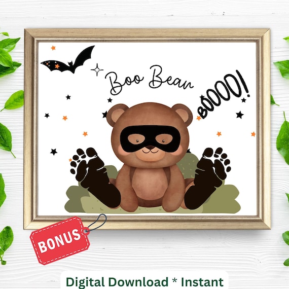 Boo Bean Bear Halloween Footprint Art Cute Kids Craft Printable Poster
