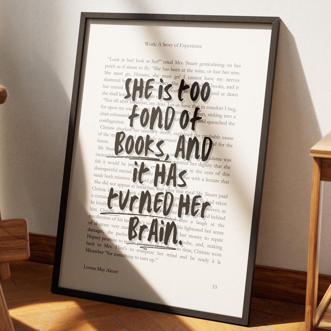 Little Women Book Lover Quote Work A Story Of Experience Louisa May Alcott Book Page Print Too Fond Of Books Home Library Wall Art - Image 7