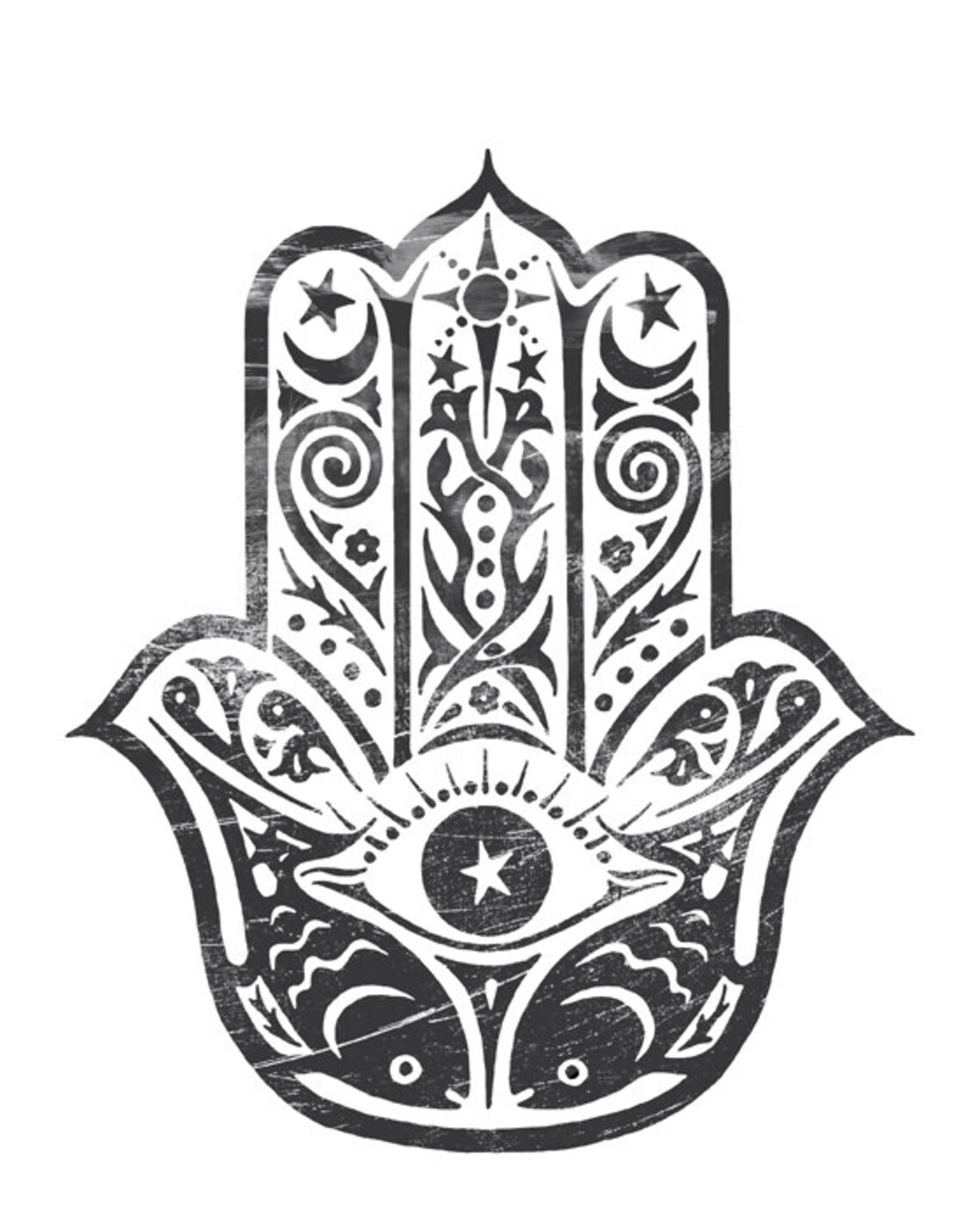 Black Ornate Hamsa Hand Evil Eye Boho Spiritual Wall Art Home Decor Print - Image 2