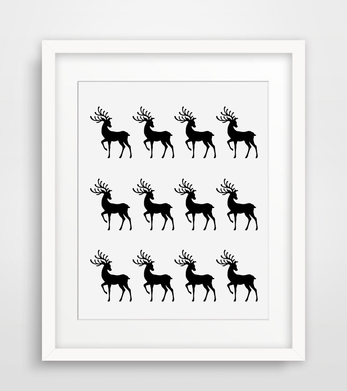 Reindeer Silhouette Pattern Black White Scandinavian Nordic Wall Art Print - Image 2