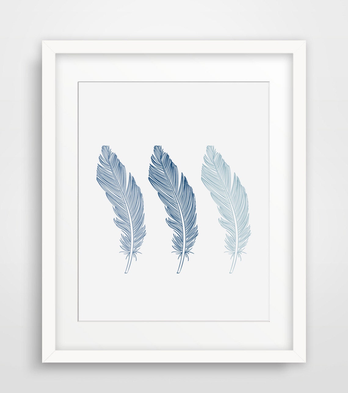 Navy Blue Feathers Trio Elegant Feather Line Art Wall Decor Poster - Image 2