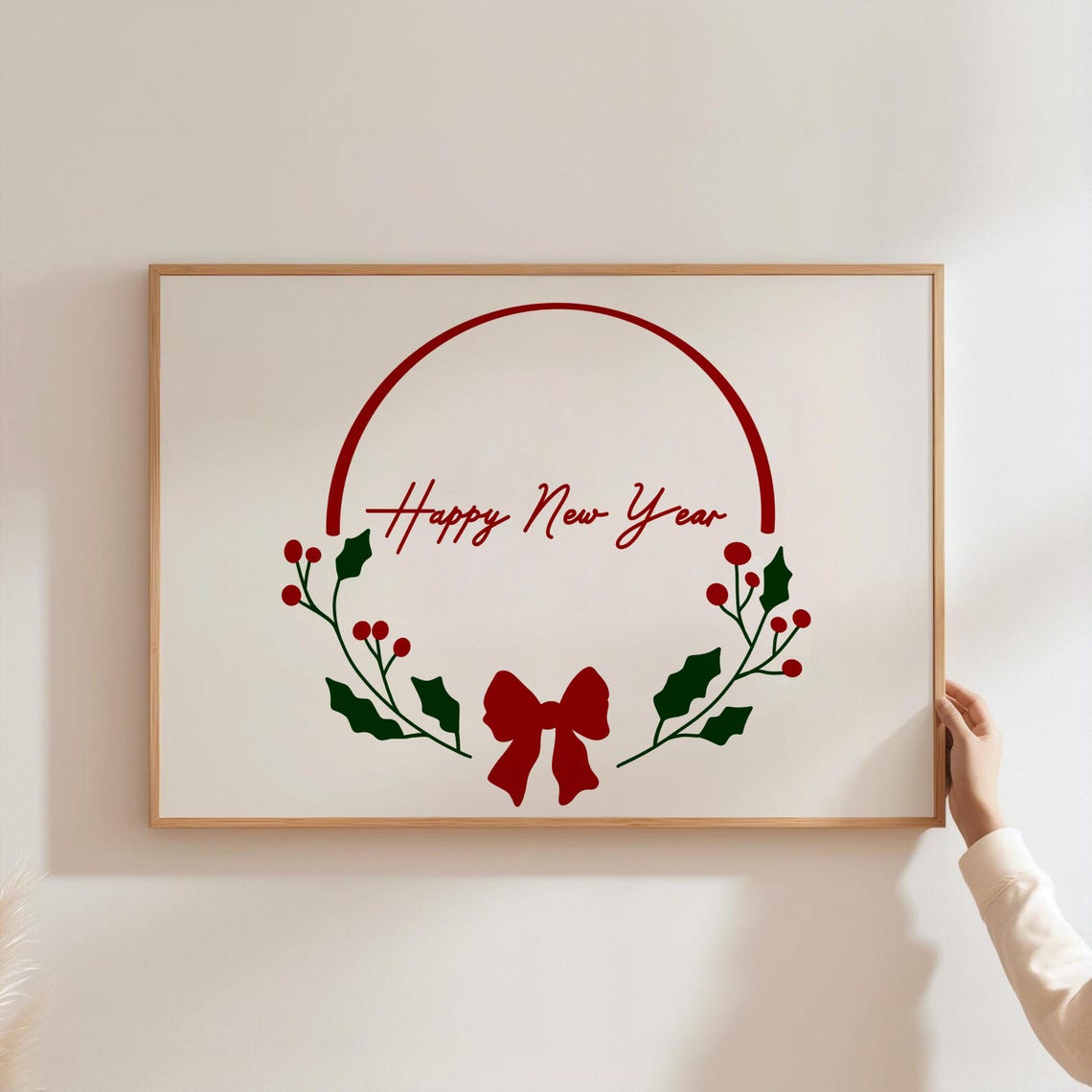 Happy New Year Holly Berry Wreath Bold Red Arch Holiday Poster - Image 3
