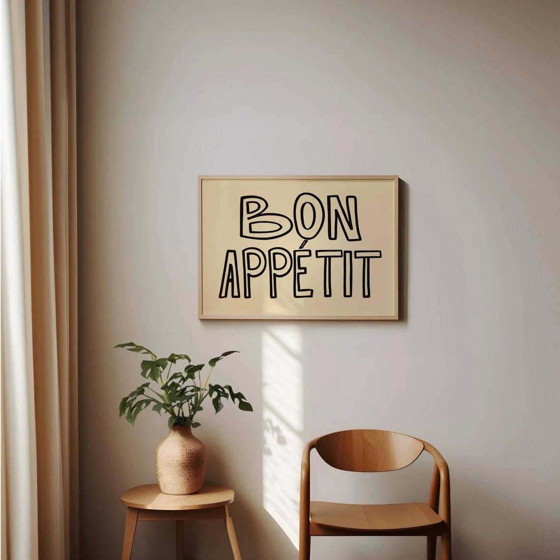 Bon Appetit Outline Lettering Kitchen Horizontal Typography Poster - Image 2