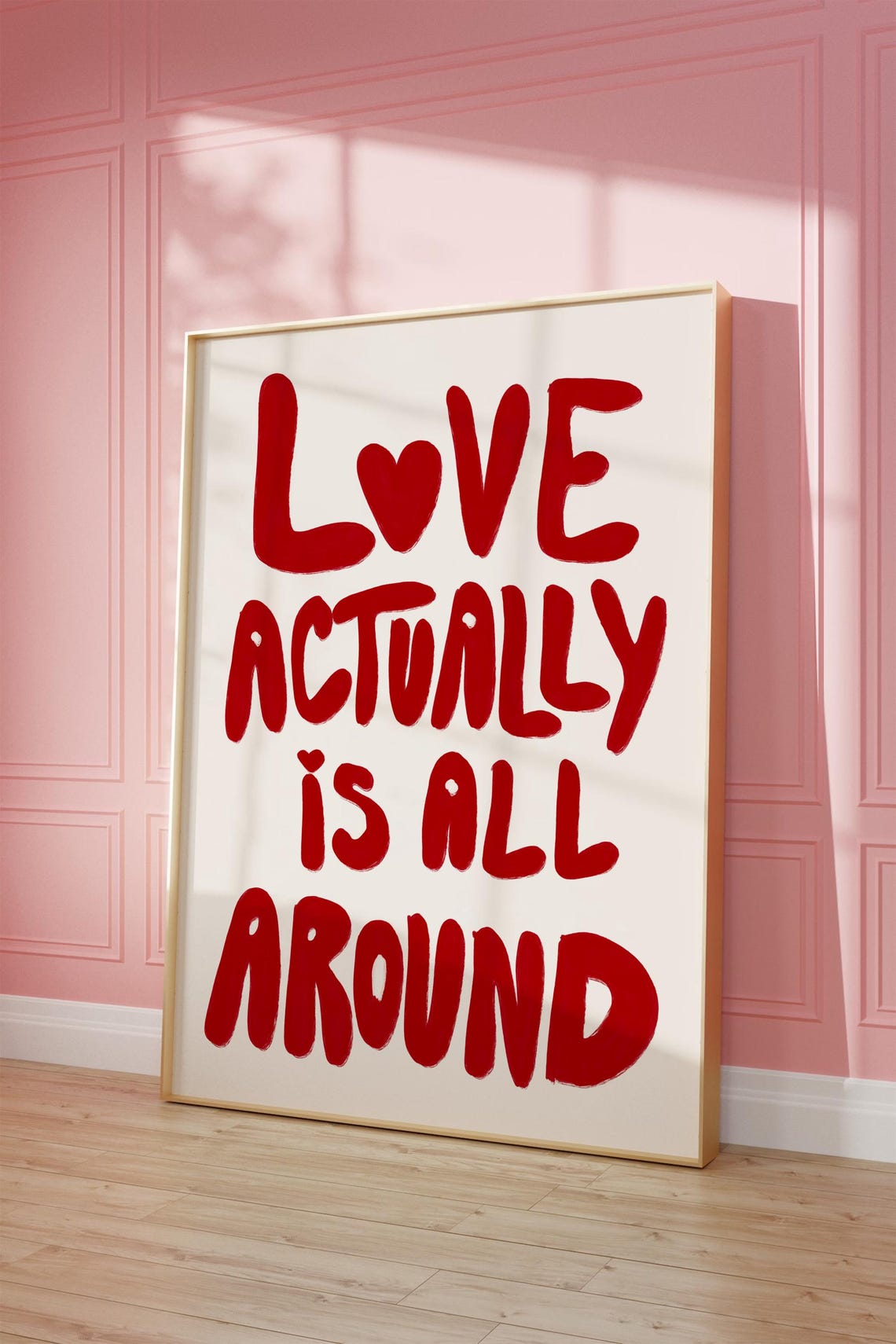 Love Actually Is All Around Red Heart Bubble Letters Quote Poster - Image 2