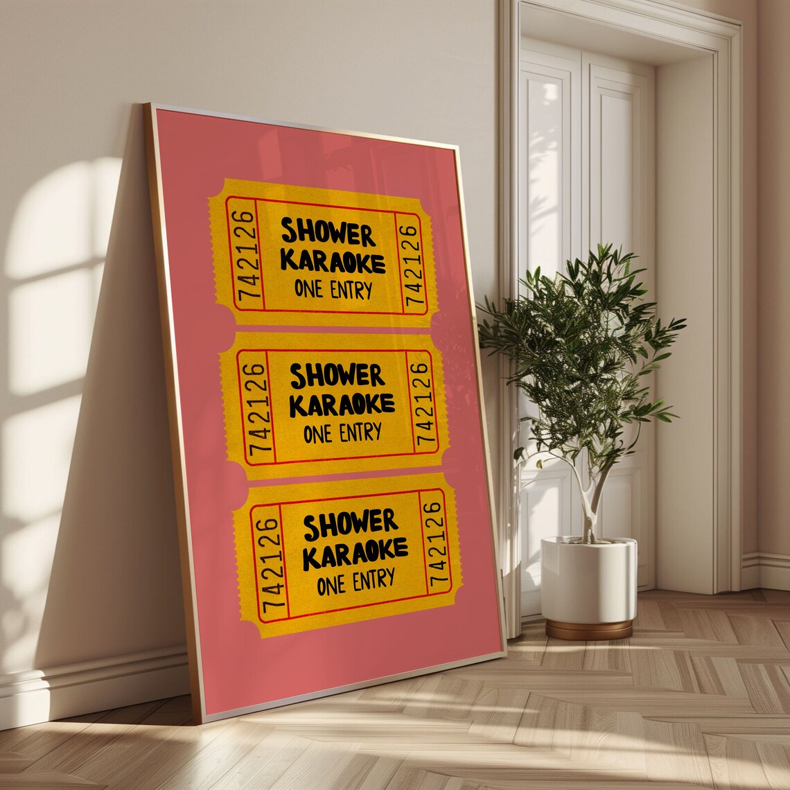 Shower Karaoke Ticket, Retro Pink Bathroom Poster - Image 3