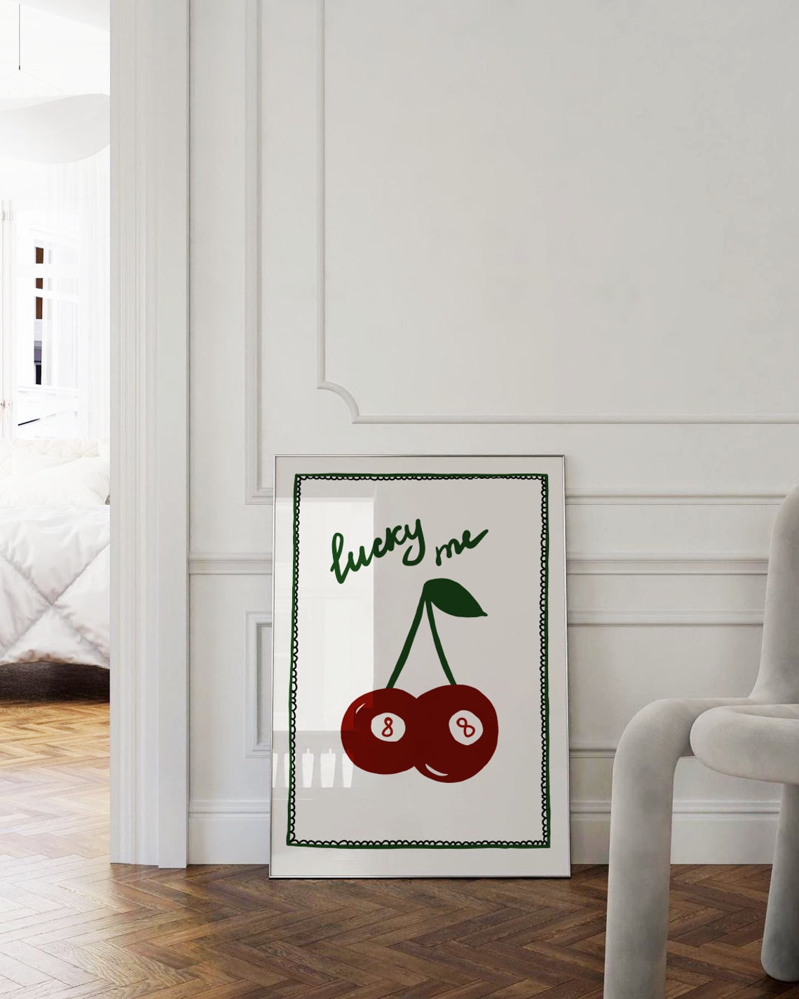 Lucky Me Cherry 8 Balls Green Retro Whimsical Illustration Poster - Image 2