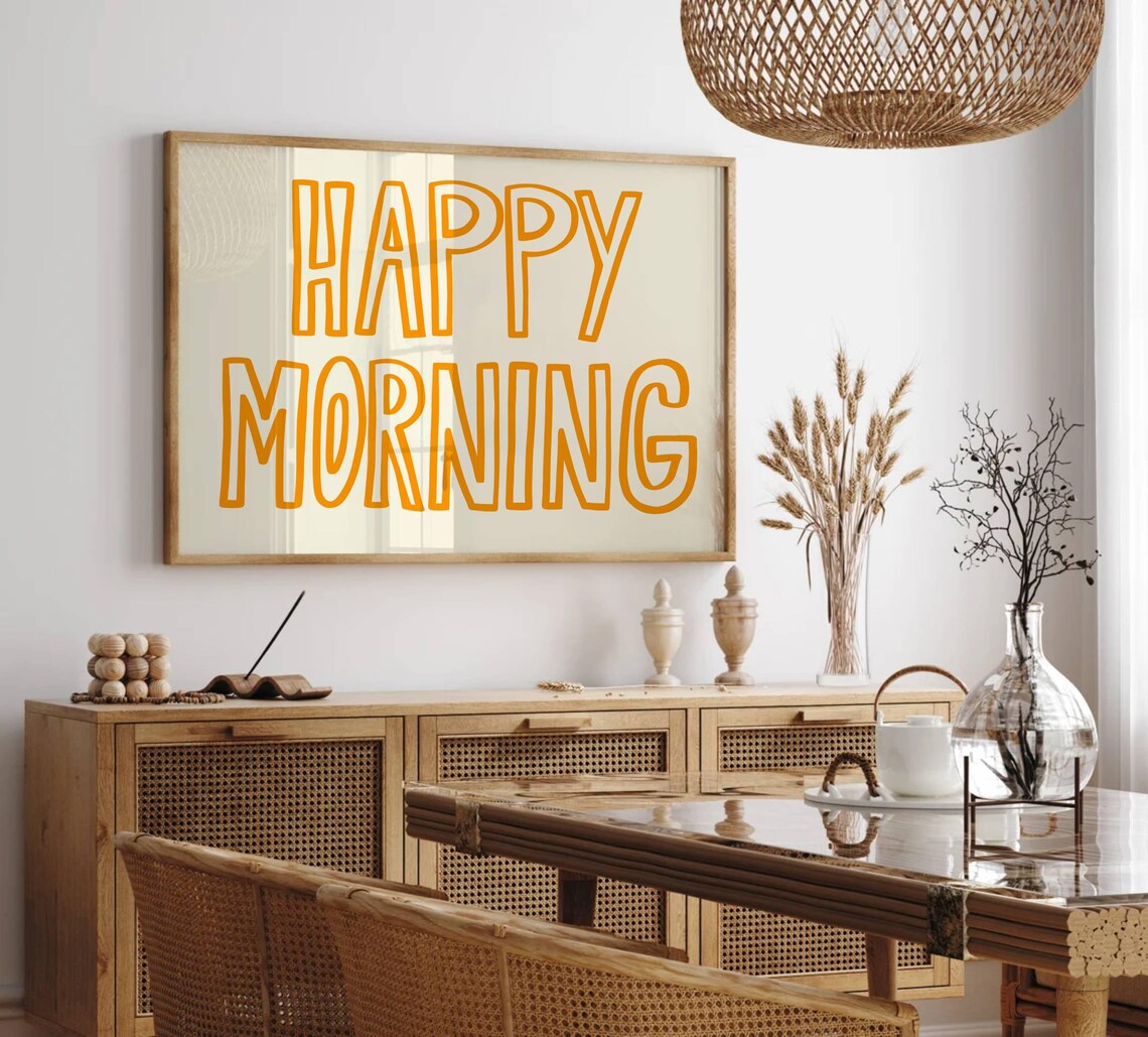 Happy Morning Orange Outline Typography Horizontal Bedroom Poster - Image 2