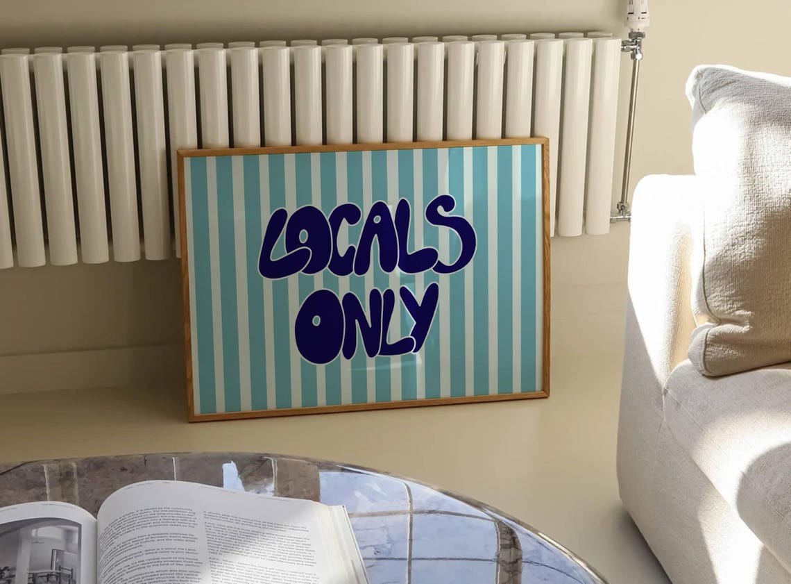 Locals Only Blue Stripe Beachy Surf Sign Horizontal Decor Poster - Image 3