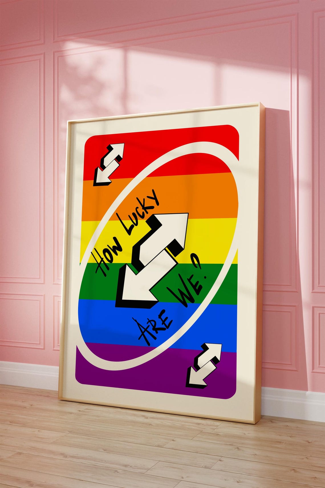 How Lucky Are We Rainbow UNO Reverse Card Style Poster for Game Rooms - Image 2
