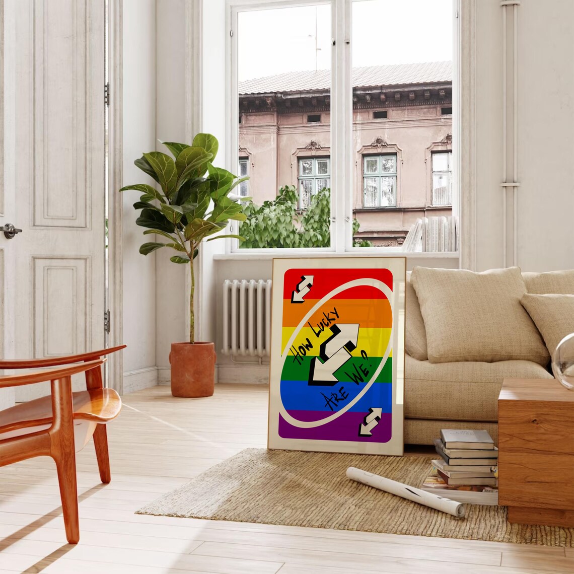 How Lucky Are We Rainbow UNO Reverse Card Style Poster for Game Rooms - Image 3