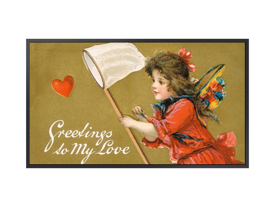 Vintage Valentine Postcard Greetings to My Love Heart Net Art Print - Image 3