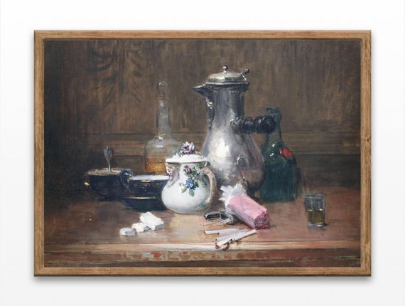 Still Life Paintings Of Tableware Tobacco In Art Vintage Artworks Living Room Art Prints Home Decor Gift Wall Art