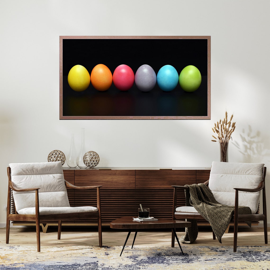 Six Colorful Dyed Easter Eggs In A Row On Black Background Art Poster - Image 2