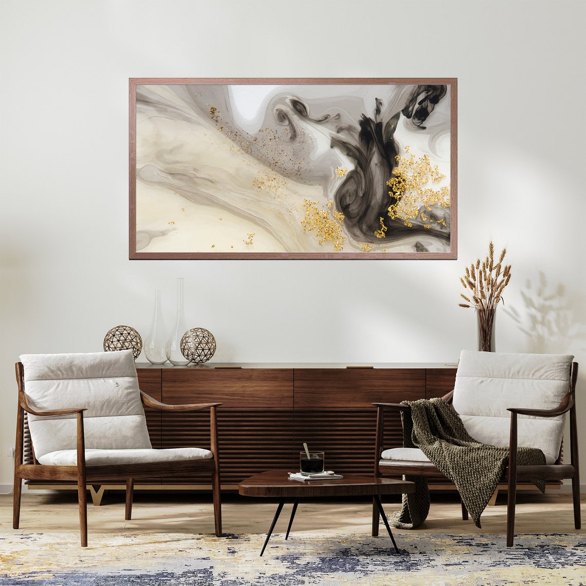 Neutral Marble Gold Leaf Abstract Modern Elegant Fluid Art Wall Poster - Image 2