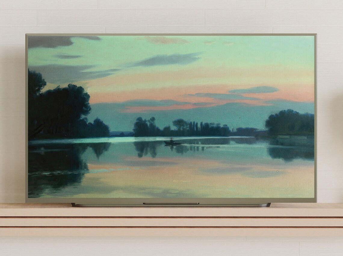 Vintage Riverbank Landscape Art Print, TV Art - Image 3