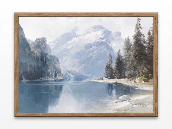 Vintage Landscape Prints Lake Paintings Mountain Landscape Home Decor Wall Art Art