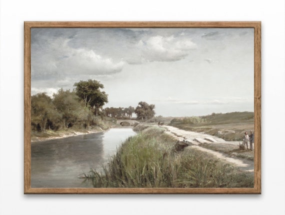 Landscape With A Bridge Paintings French River Artworks Vintage Art Prints Farmhouse Decor Wall Art