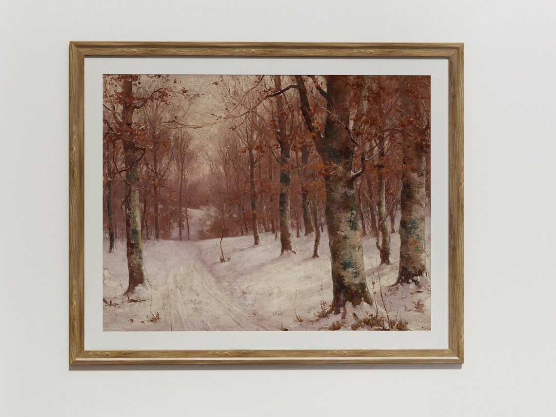 Winter Forest Path Snowy Woods Vintage Trees Painting Art Print - Image 2
