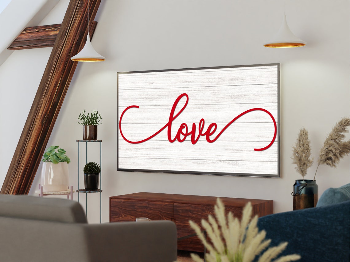 Red Love Script Wall Art Whitewashed Wood Farmhouse Rustic Decor Print - Image 2