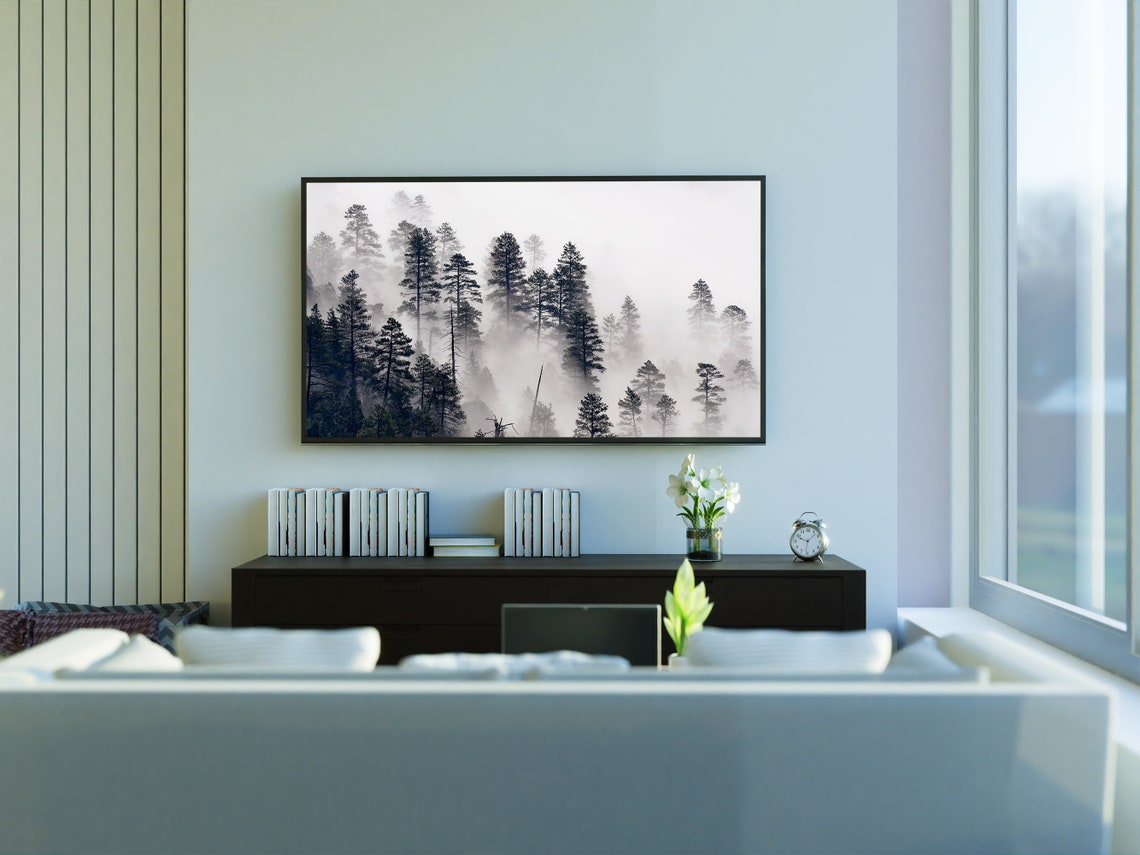 Tall Pine Trees Fading Into Thick Fog Black And White Forest Poster - Image 3