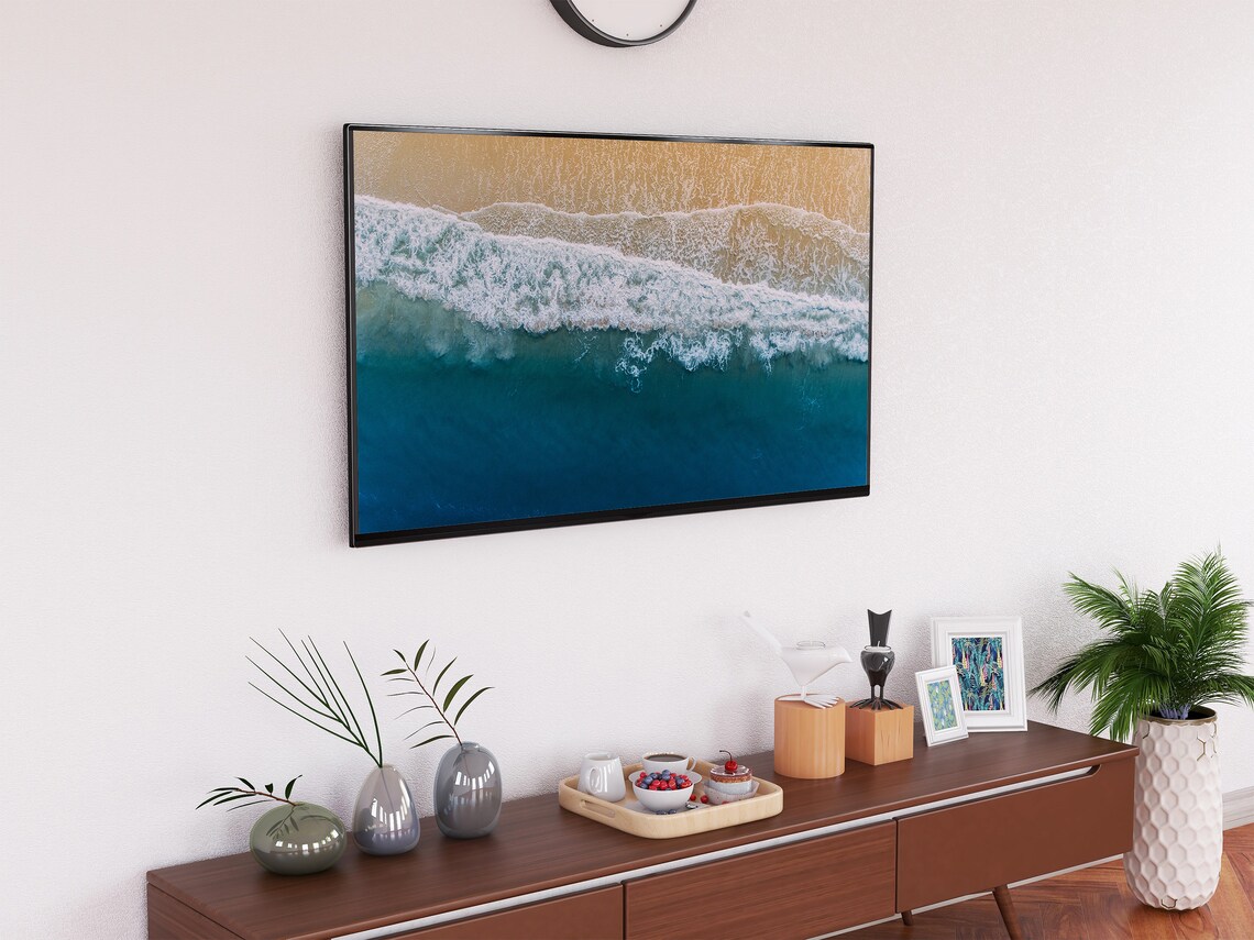 Aerial View Ocean Waves Breaking On Golden Sand Beach Turquoise Poster - Image 2